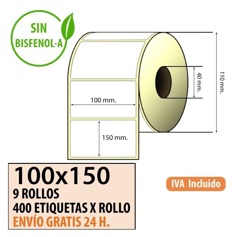 100X150 - 9 Rollos Etiquetas Térmicas