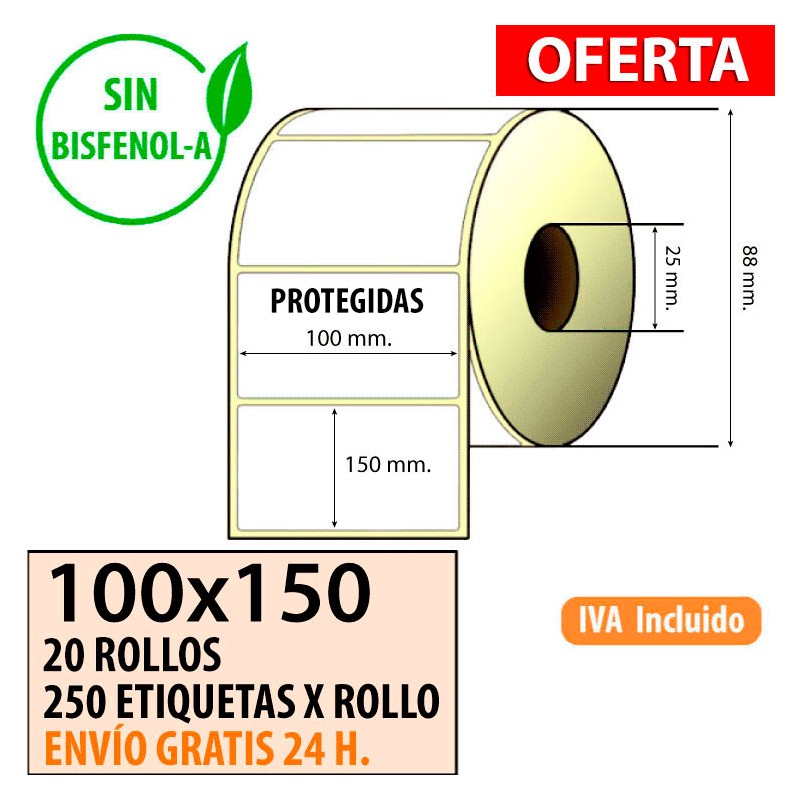100X150 - 20 Rollos Eti. Térm. PROT 250 ET/ROLLO