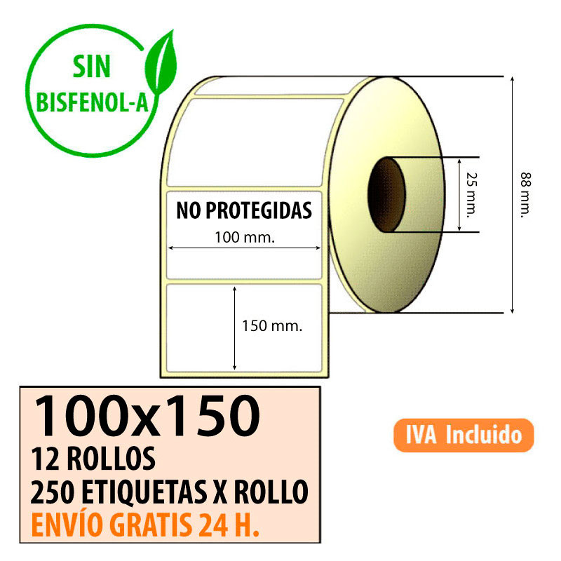 Etiqueta térmica 100x150x25 al mejor precio Envío Urgente Gratis
