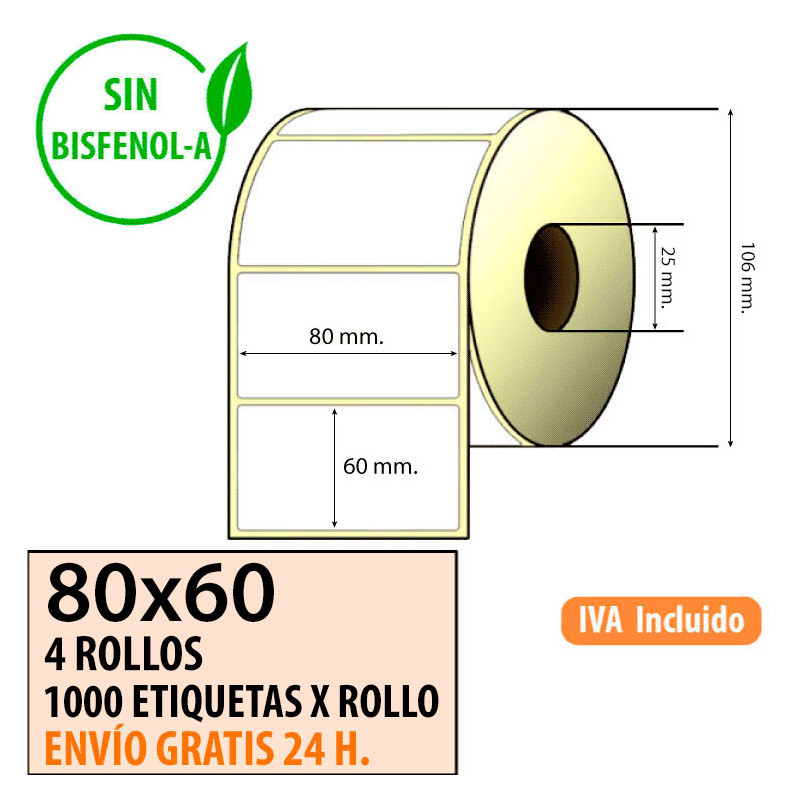 Etiqueta térmica 80x40x25 al mejor precio Envío Urgente Gratis