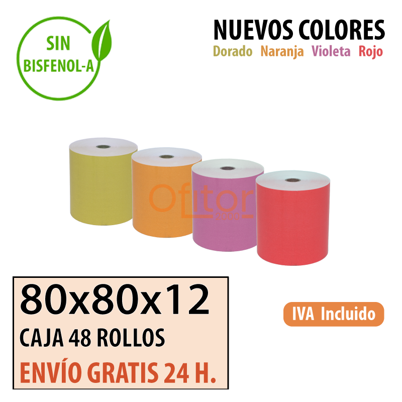 Papel térmico 80x80 de Colores Variados Envío Urgente Gratis
