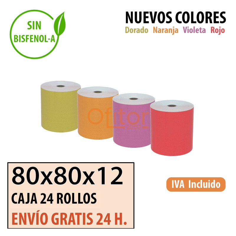 Papel térmico 80x80 de Colores Variados Envío Urgente Gratis