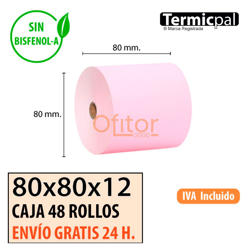 Papel Térmico 80x80 de Color Rosa Envíos Urgentes Gratis
