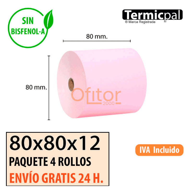 Papel Térmico 80x80 de Color Rosa Envíos Urgentes Gratis