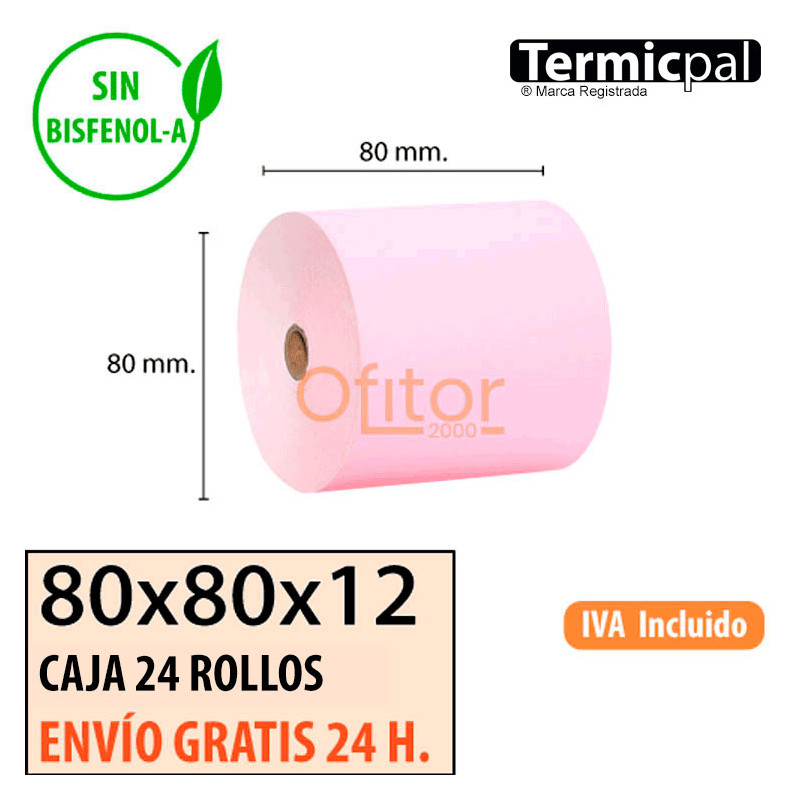 Papel Térmico 80x80 de Color Rosa Envíos Urgentes Gratis