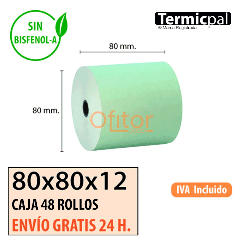 Papel Térmico 80x80 de Color Verde Envíos Urgentes Gratis