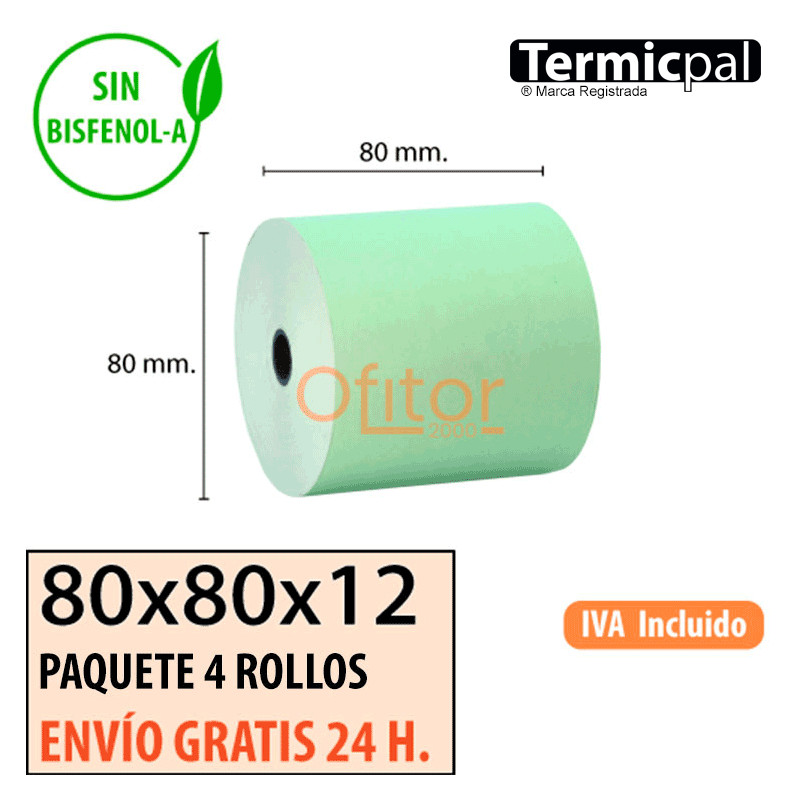 Papel Térmico 80x80 de Color Verde Envíos Urgentes Gratis