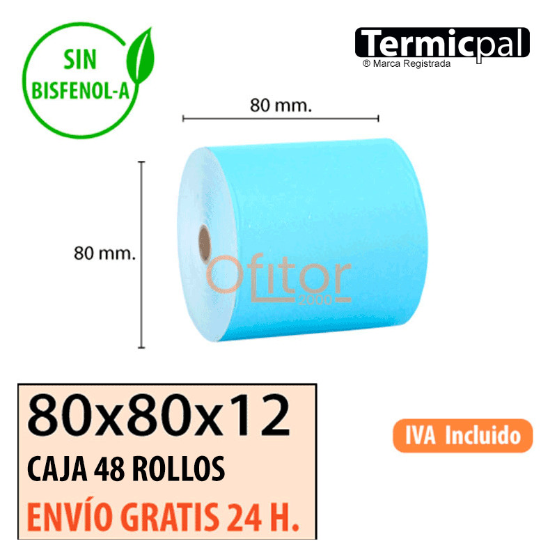 Papel Térmico 80x80 de Color Azul Envíos Urgentes Gratis