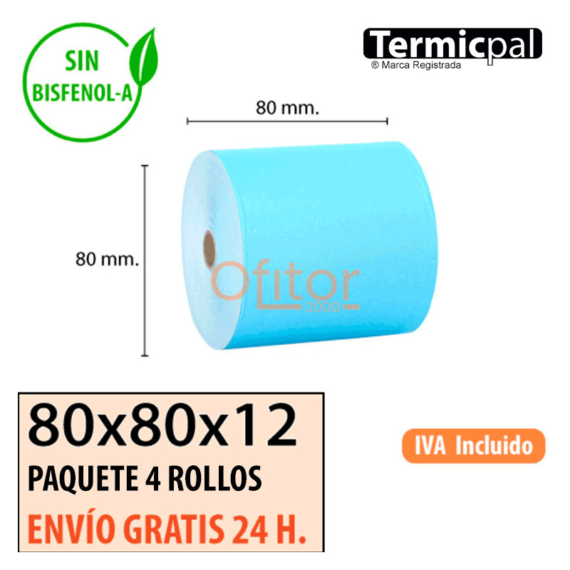 Papel Térmico 80x80 de Color Azul Envíos Urgentes Gratis
