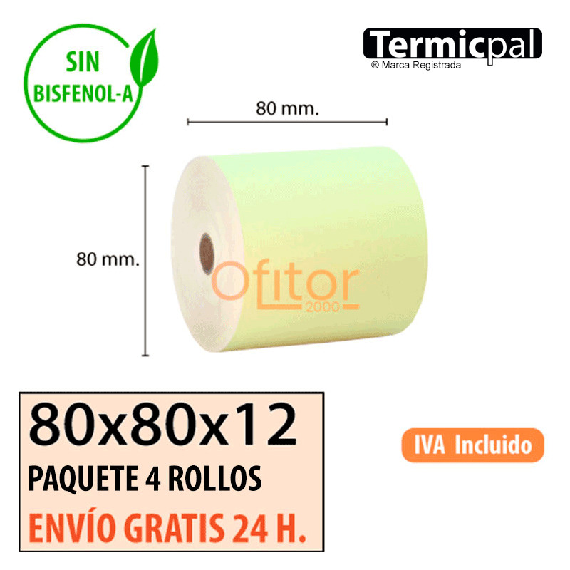 Papel Térmico 80x80 de Color Amarillo Envíos Urgentes Gratis