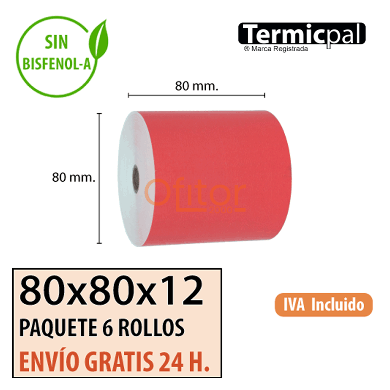 Papel Térmico 80x80 de Color Rojo Envíos Urgentes Gratis