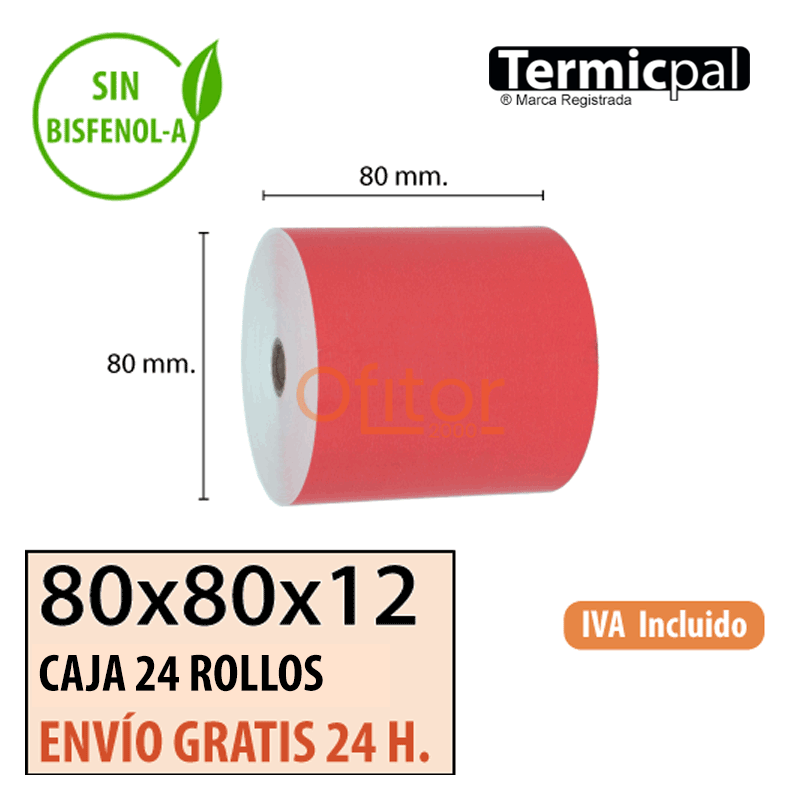 Papel Térmico 80x80 de Color Rojo Envíos Urgentes Gratis