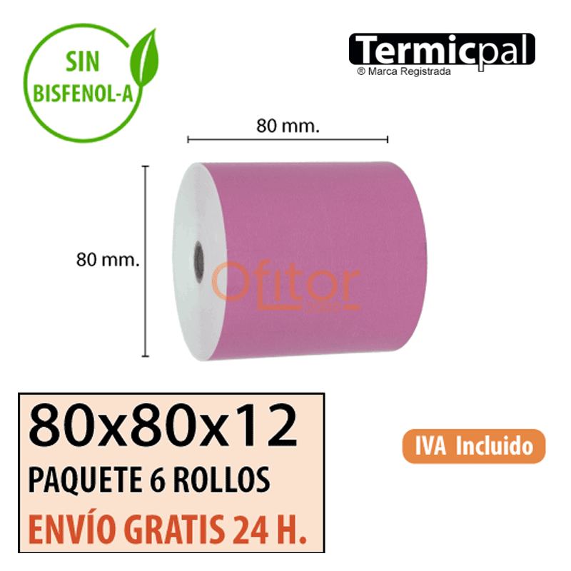 Papel Térmico 80x80 de Color Violeta Envíos Urgentes Gratis