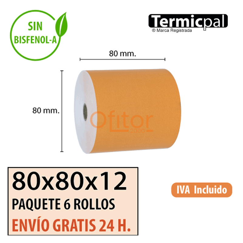 Papel Térmico 80x80 de Color Naranja Envíos Urgentes Gratis