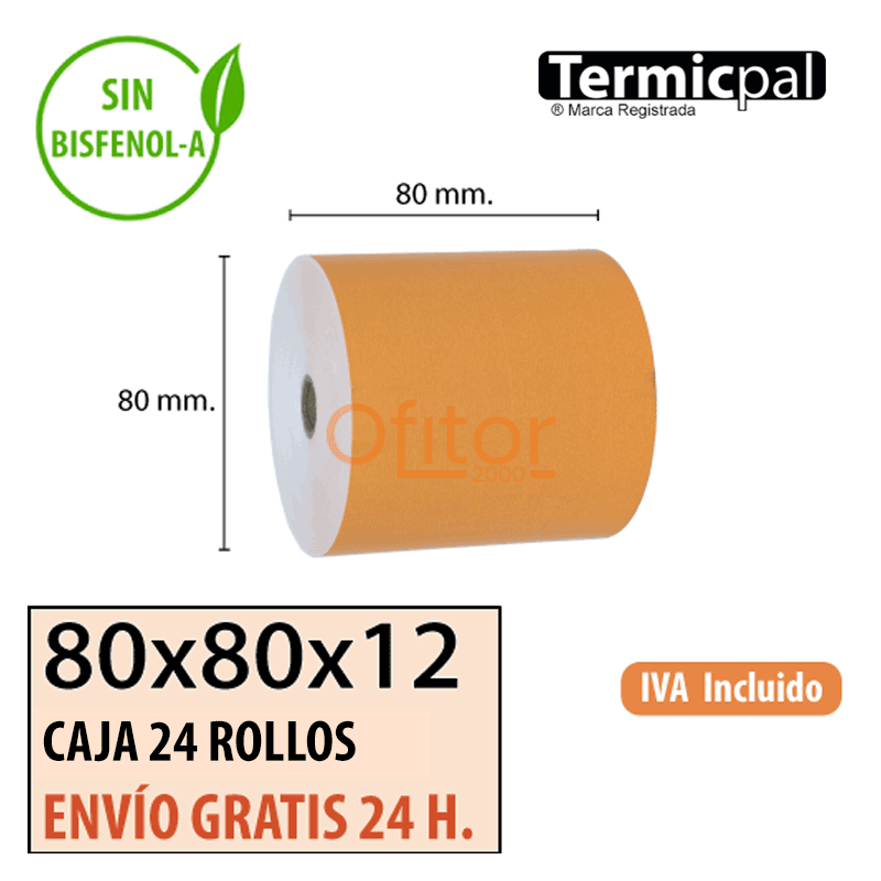 48 ROLLOS DE PAPEL TÉRMICO 80x80x12 mm SIN BPA