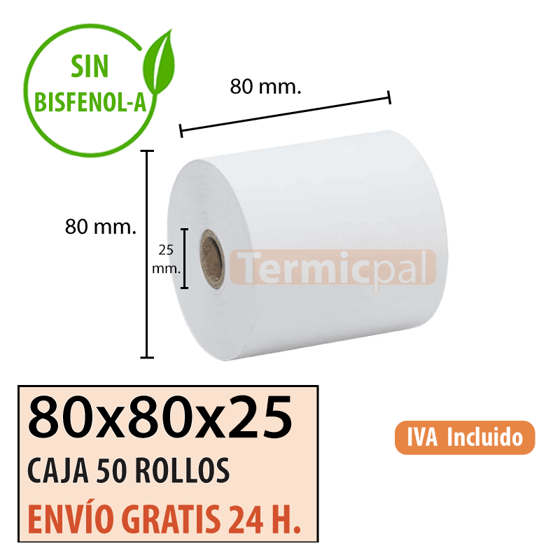 50 ROLLOS DE PAPEL TÉRMICO 80X80X25