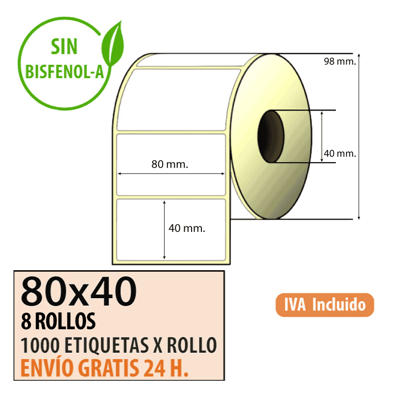 Etiqueta térmica 80x40x40 al mejor precio Envío Urgente Gratis
